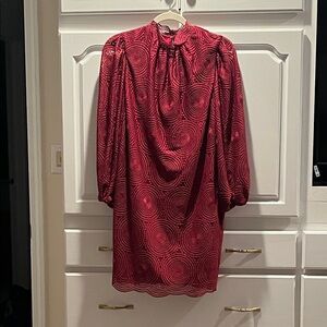 Trina Turk High Neck Palm Colony Maroon Shift Dress